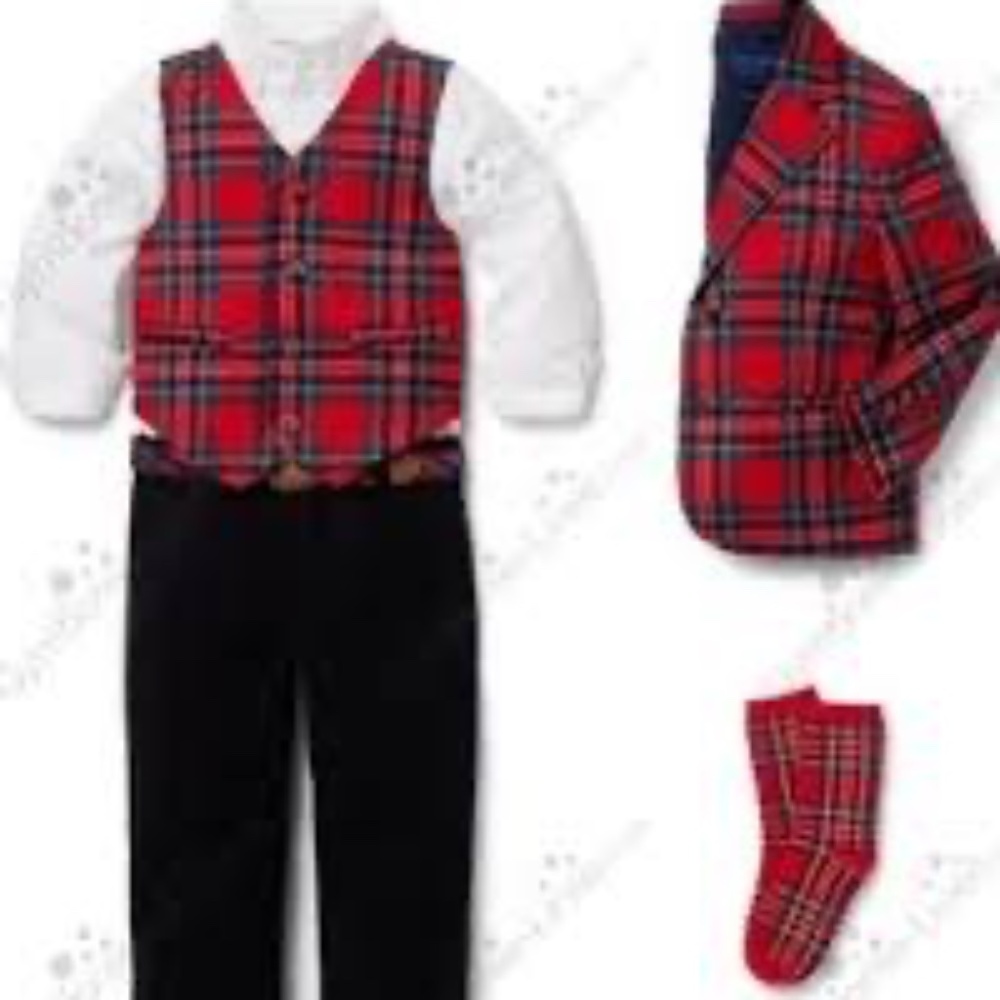 NWT Gymboree Christmas Holiday Plaid Boys Vest Red Green 7